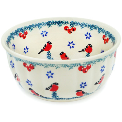 Polish Pottery Bowl 6&quot; Winter Bullfinch