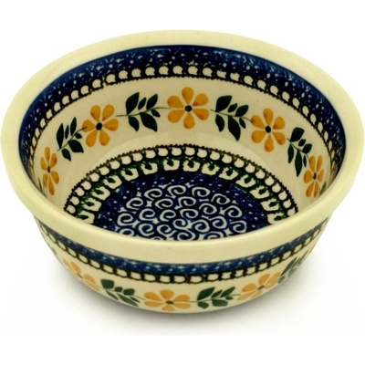 Polish Pottery Bowl 6&quot; Yellow Daisy Swirls