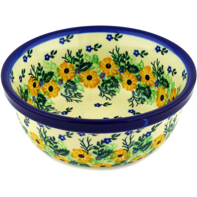 Polish Pottery Bowl 6&quot; Yellow Flower Wreath