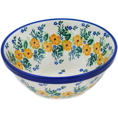 Polish Pottery Bowl 6&quot; Yellow Flower Wreath