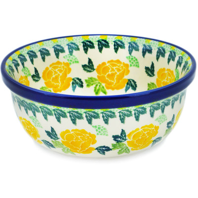 Polish Pottery Bowl 6&quot; Yellow Rose