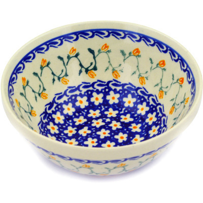 Polish Pottery Bowl 6&quot; Yellow Rose