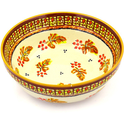 Polish Pottery Bowl 7&quot; Autumn Leaves