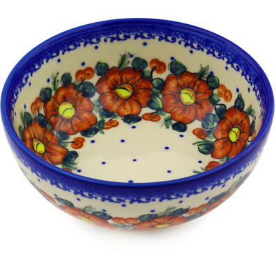 Polish Pottery Bowl 7&quot; Autumn Pansies UNIKAT