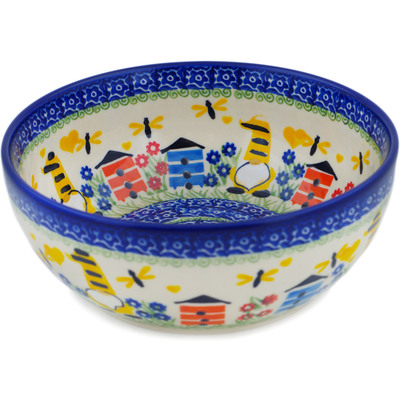 Polish Pottery Bowl 7&quot; Beekeeper Gnome UNIKAT