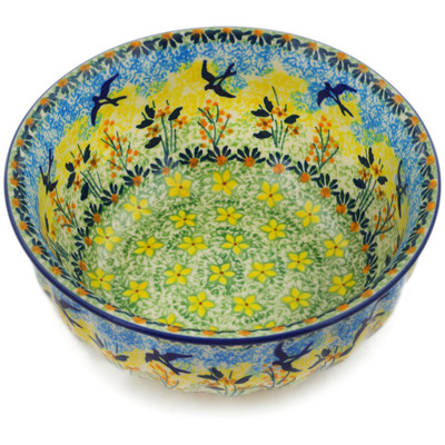 Polish Pottery Bowl 7&quot; Birds In The Sunset UNIKAT