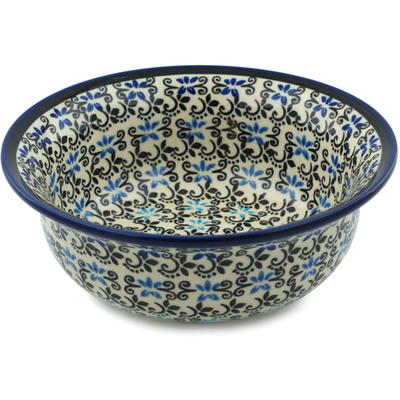 Polish Pottery Bowl 7&quot; Black And Blue Lace