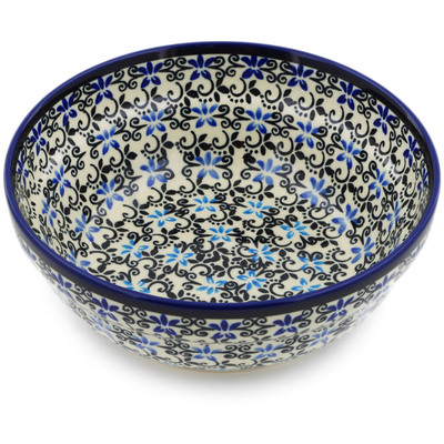 Polish Pottery Bowl 7&quot; Black And Blue Lace