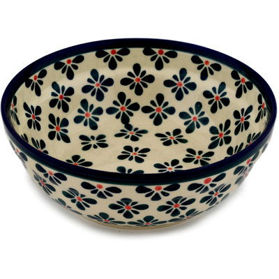 Polish Pottery Bowl 7&quot; Black Gangam Flower