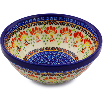 Polish Pottery Bowl 7&quot; Blooming Red