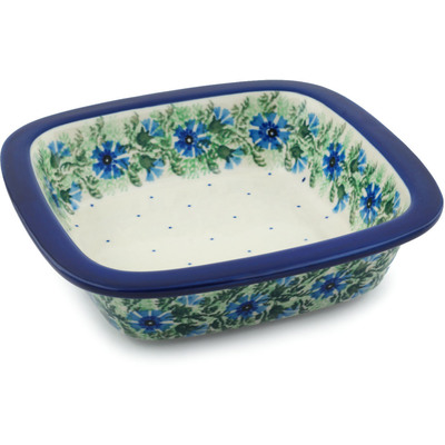 Polish Pottery Bowl 7&quot; Blue Bell Wreath