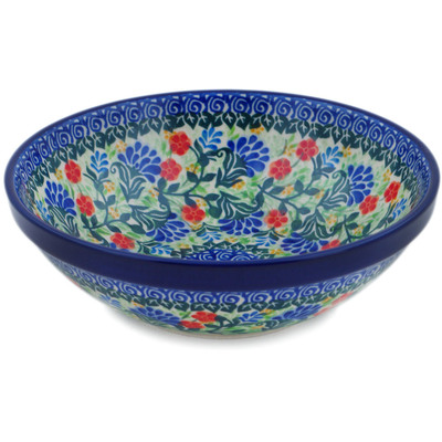 Polish Pottery Bowl 7&quot; Blue Bonnets UNIKAT