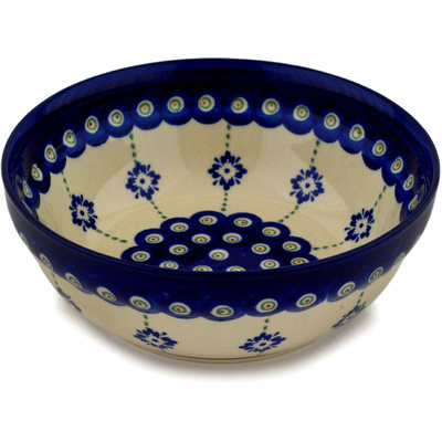 Polish Pottery Bowl 7&quot; Blue Boutonniere