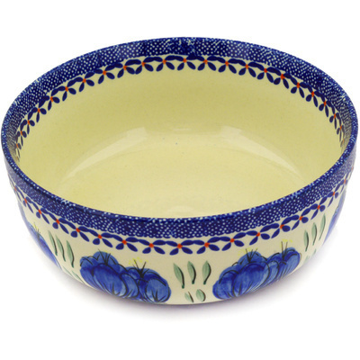 Polish Pottery Bowl 7&quot; Blue Bulbs