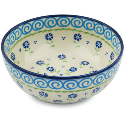 Polish Pottery Bowl 7&quot; Blue Bursts