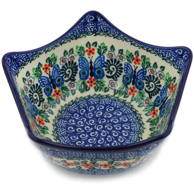Polish Pottery Bowl 7&quot; Blue Butterfly Brigade UNIKAT