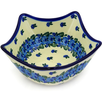 Polish Pottery Bowl 7&quot; Blue Carnation