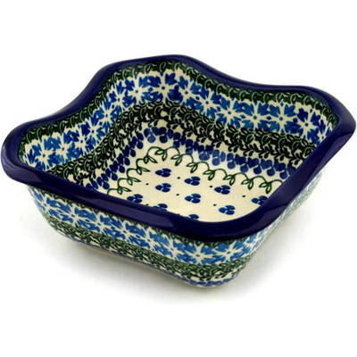 Polish Pottery Bowl 7&quot; Blue Clover