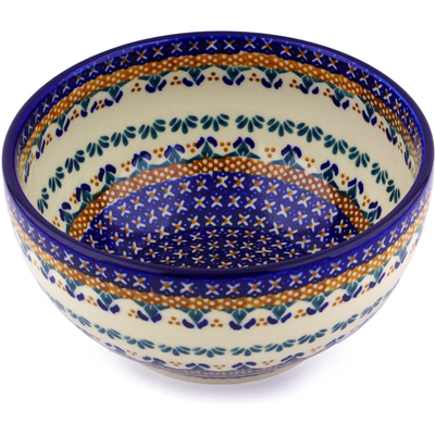 Polish Pottery Bowl 7&quot; Blue Cress