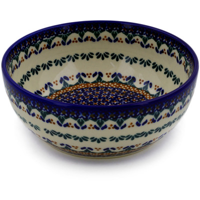 Polish Pottery Bowl 7&quot; Blue Cress