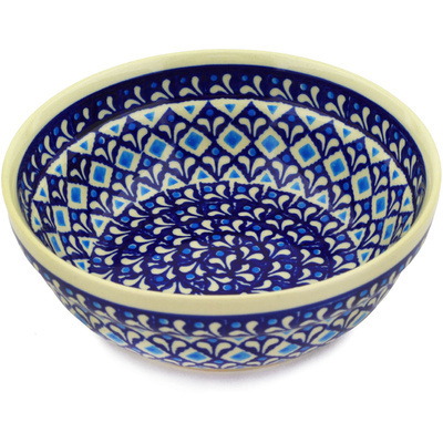 Polish Pottery Bowl 7&quot; Blue Diamond