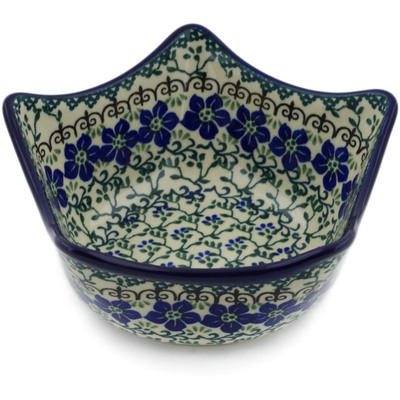 Polish Pottery Bowl 7&quot; Blue Dogwood