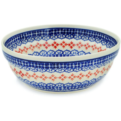 Polish Pottery Bowl 7&quot; Blue Heart