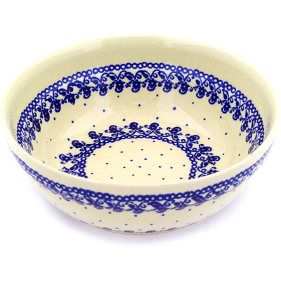 Polish Pottery Bowl 7&quot; Blue Lace Vines