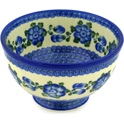 Polish Pottery Bowl 7&quot; Blue Poppies