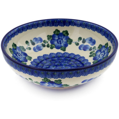 Polish Pottery Bowl 7&quot; Blue Poppies