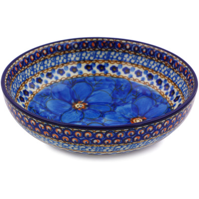 Polish Pottery Bowl 7&quot; Blue Poppies UNIKAT