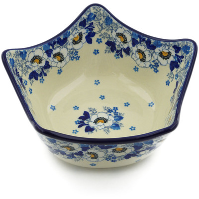 Polish Pottery Bowl 7&quot; Blue Spring