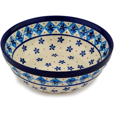 Polish Pottery Bowl 7&quot; Blue Starflowers