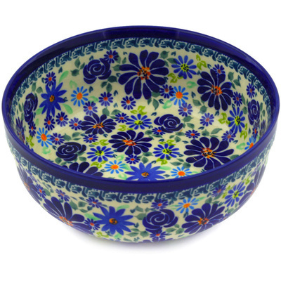 Polish Pottery Bowl 7&quot; Blue Summer Garden
