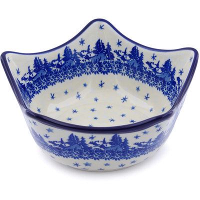 Polish Pottery Bowl 7&quot; Blue Winter