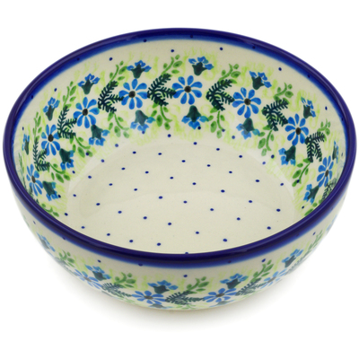 Polish Pottery Bowl 7&quot; Blue Wreath