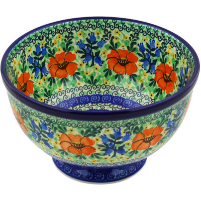 Polish Pottery Bowl 7&quot; Bluebells And Lace UNIKAT