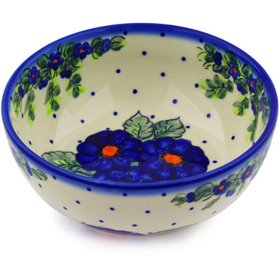 Polish Pottery Bowl 7&quot; Bold Blue Pansy