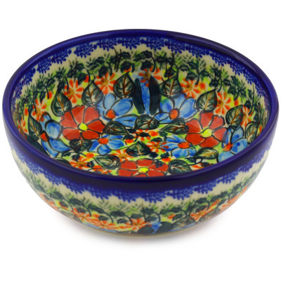 Polish Pottery Bowl 7&quot; Bold Poppies UNIKAT