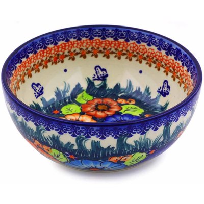Polish Pottery Bowl 7&quot; Butterfly Splendor UNIKAT