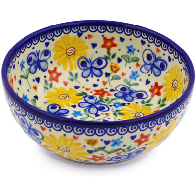 Polish Pottery Bowl 7&quot; Butterfly Sunshine UNIKAT