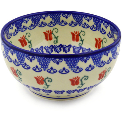 Polish Pottery Bowl 7&quot; Butterfly Tulips