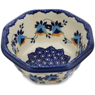 Polish Pottery Bowl 7&quot; Campanula Flower UNIKAT