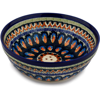 Polish Pottery Bowl 7&quot; Cathedral Window