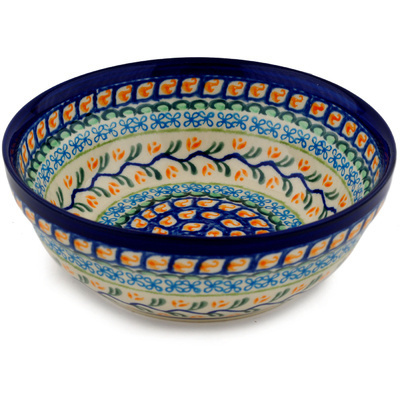 Polish Pottery Bowl 7&quot; Climbing Yellow Rose UNIKAT