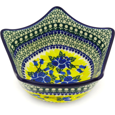 Polish Pottery Bowl 7&quot; Cobalt Daffodil UNIKAT