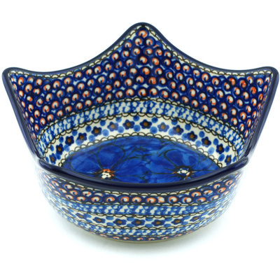 Polish Pottery Bowl 7&quot; Cobalt Poppies UNIKAT