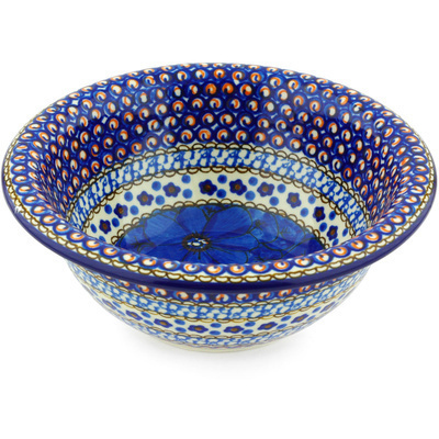 Polish Pottery Bowl 7&quot; Cobalt Poppies UNIKAT
