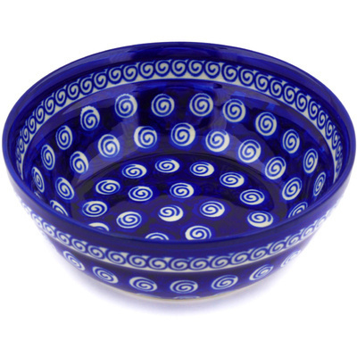 Polish Pottery Bowl 7&quot; Cobalt Swirl