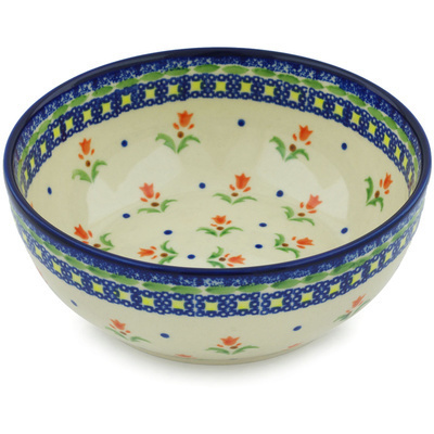Polish Pottery Bowl 7&quot; Cocentric Tulips